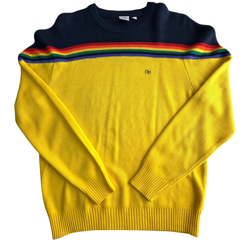 VTG 80s Ocean Pacific Op Rainbow Stripe Sweater Large Stranger Things Surf Retro - Picture 11 of 12